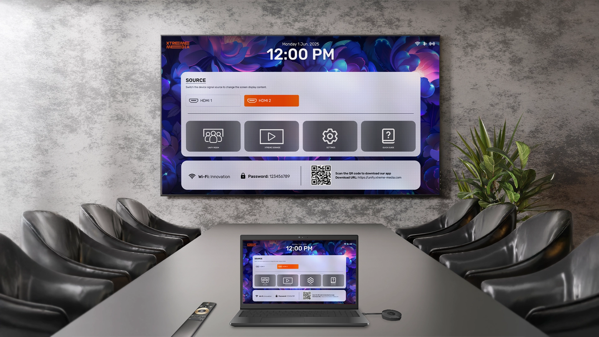 XM Duo Series Boardroom Application Mockup